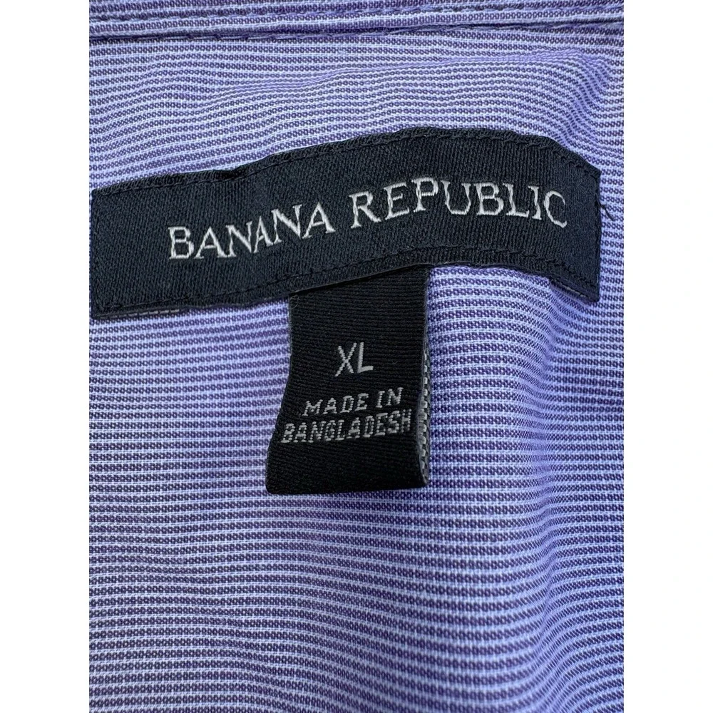 Banana Republic Mens XL Pearl Snap Shirt Purple Striped Short Sleeve Western